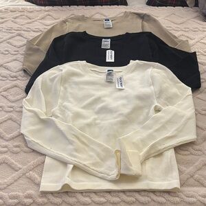 Old Navy Crewneck Ribbed Seamless Tops (Set of 3) Ivory, Black, Taupe - Size XL